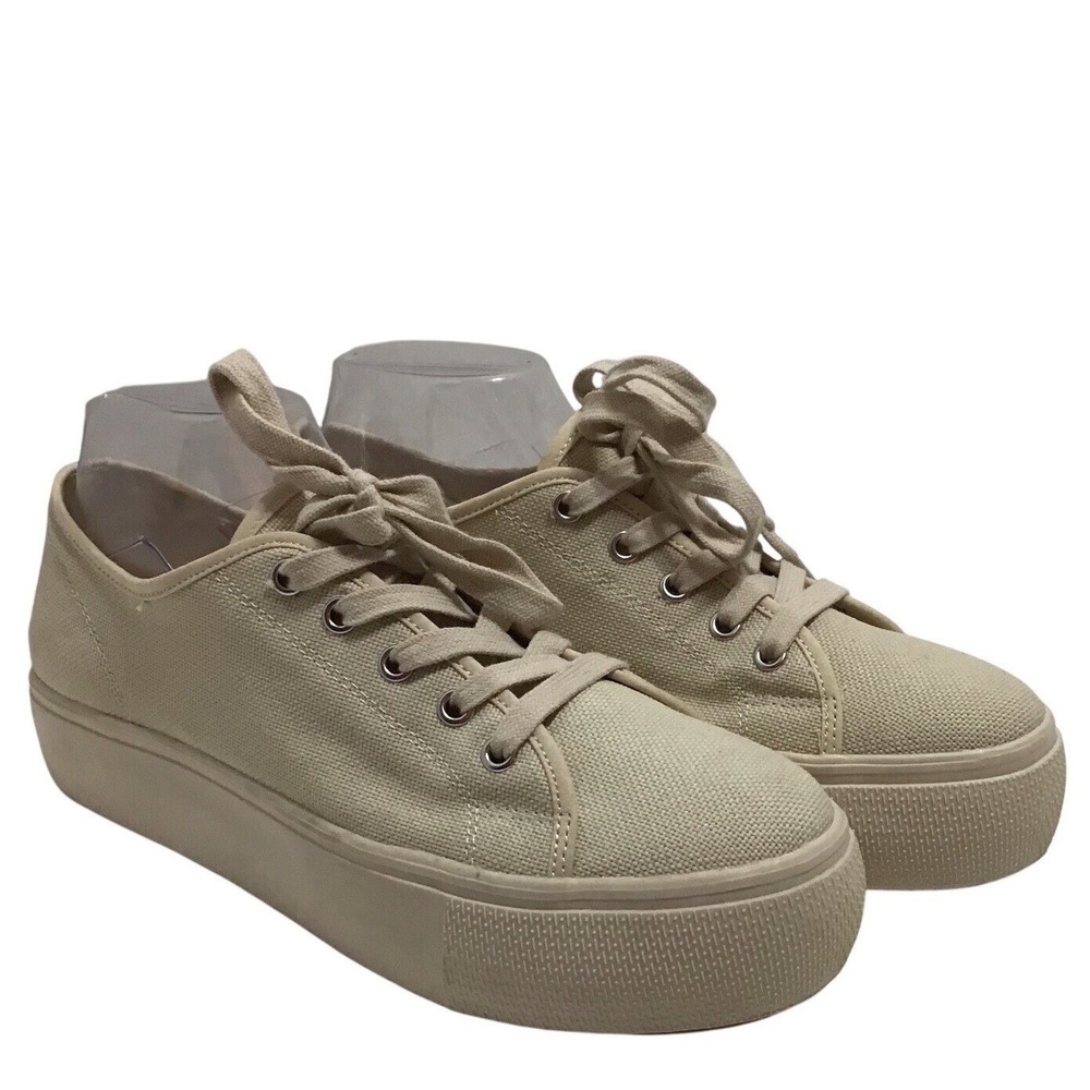 Steve‎ Madden Platform Canvas Sneakers Tan Beige Lace Up Low Top Men Size